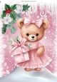 Lovely Teddy Dressed in Pink Party Dress With Gift For Christmas A4