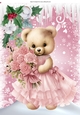 Lovely Teddy Dressed in Pink Dress With Roses For Christmas A4
