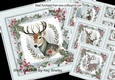 4 Winter White Reindeers In Grey Holly Red Berry 8X8 Mini Kit