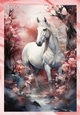 Beautiful White Horse With Peach Blossoms A4 (One)