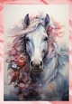 Beautiful White Horse With Peach Blossoms A4 (Two)