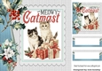 Cute Cats With Holly And Berries 8x8 Card Front Blue