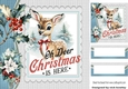 Cute Deer With Holly And Berries 8x8 Card Front Blue