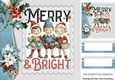 Lovely Santa Elves With Holly/ Berries 8x8 Card Fronts Blue