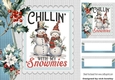 Chillin Snowmen With Holly And Berries 8x8 Card Fronts Blue