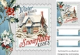 Lovely Winter Cottage With Holly/ Berries 8x8 Card Fronts Blue