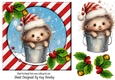Cute Hedgehog In Santa Hat With Red/Stripe 7x7 Frame( One)