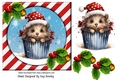 Cute Hedgehog In Santa Hat With Red/Stripe 7x7 Frame( Four)