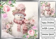Pretty Pink Roses With Snowman (One) 8x8
