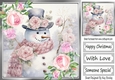 Pretty Pink Roses With Snowman (Two) 8x8
