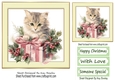 Cute Kitten With Christmas Present In Cream 7x7 Frame THREE