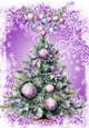 Purple Christmas With Christmas Tree & Baubles A4