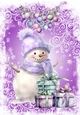 Purple Christmas With Snowman, Presents & Baubles A4