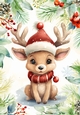 Cute Deer In Red Berry & Holly A4 Frame