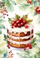 Yummy Christmas Cake In Red Berry & Holly A4 Frame