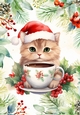 Cute Kitty In A Teacup Red Berry & Holly A4 Frame (One)