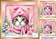 Lovely Cat in Hat & Scarf Pink Christmas 8x8 Frame (Three)