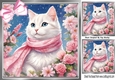 Lovely Cat In Silver 8x8 Frame With Pink Roses (Two)