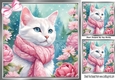 Lovely Cat In Silver 8x8 Frame With Pink Roses (Three)