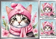 Lovely Cat In Silver 8x8 Frame With Pink Flowers