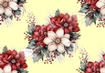 Pretty Winter Flowers With Red Berries Cream Backing Paper (BIG)