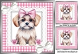 Pretty Pink Gingham and lace, Puppy With Flowers & Bows 8x8