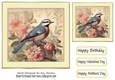 Pretty Blue Bird, Pink Flowers, Cream Frame 7x7 Two
