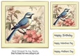 Pretty Blue Bird, Pink Flowers, Cream Frame 7x7 Four