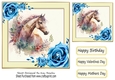Pretty Horse, Blue Roses, Cream Frame 7x7 Two