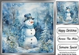 Lovely Winter Blue Christmas With Snowman 8x8 Three