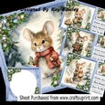 4 Cute Christmas Mice With Blue Baubles 8x8 Card/Fronts Mini kit