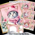 4 Lovely Cats In Hats & Scarves Pink Christmas 8x8 Card Fronts Mini Kit