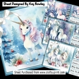 4 Cute Unicorns In Winter Scene 8x8 Cards Mini Kit