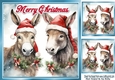 Lovely Christmas Donkeys In Santa Hats 8x8 Card Front Two