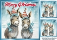 Lovely Christmas Donkeys In Striped Hats 8x8 Card Front Four