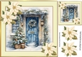 Lovely Blue Front Door With Cream Poinsettias Christmas Scene 8x8 (Two)