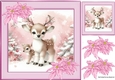 Pretty Deers With Pink Poinsettias 8x8 (Four)