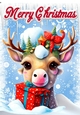 Blue Christmas With Cute Reindeer And Snow A4
