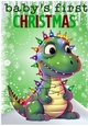 Cute Babys 1ST Christmas With Dinosaur Lights And Snow A4