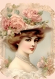 Elegant Vintage Lady With Roses A4 (Four)