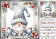 Lovely Gnome With Red & Silver Holly Christmas 8x8 (Three)