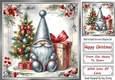 Lovely Gnome With Red & Silver Holly Christmas 8x8 (Four)