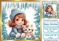 Lovely Little Girl With Her Kitten In The Snow 8x8 (Two)