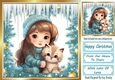 Lovely Little Girl With Her Kitten In The Snow 8x8 (Three)