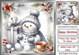 Lovely Snowman With Red & Silver Holly Christmas 8x8 (Three)