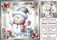 Lovely Snowman With Red & Silver Holly Christmas 8x8 (Four)
