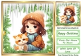 Sweet Little Girl With Her Kitten In The Snow 8x8 Green (Two)