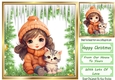 Sweet Little Girl With Her Kitten In The Snow 8x8 Green (Three)