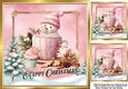 Pink Christmas With Tree & Teacup Snowman With Words 8x8