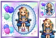 Birthday Girl With Balloons Blue 8x8
